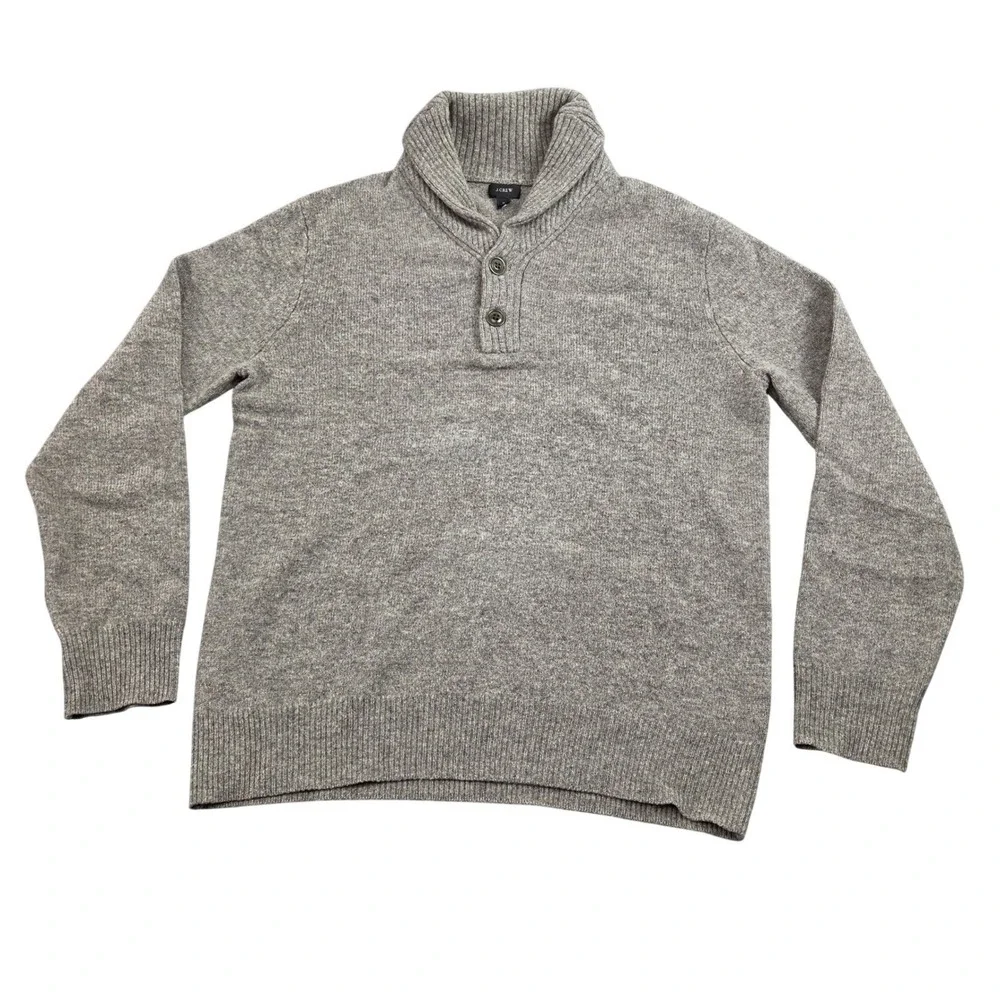 J.Crew Shawl Collar Sweater Mens Medium Brown 100% Lambswool‎ Pullover Classic
